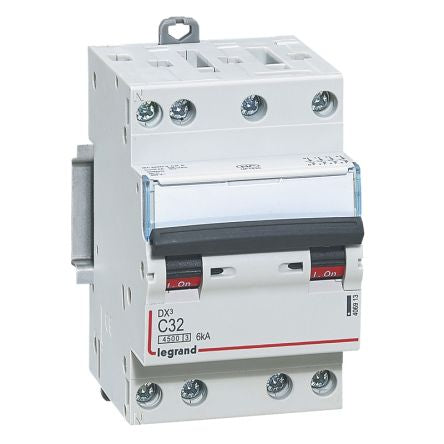 Legrand DX3 Circuit Breaker, 4P, 32A Curve C, 400V AC, 6 kA Breaking Capacity [406913]; 266-1317