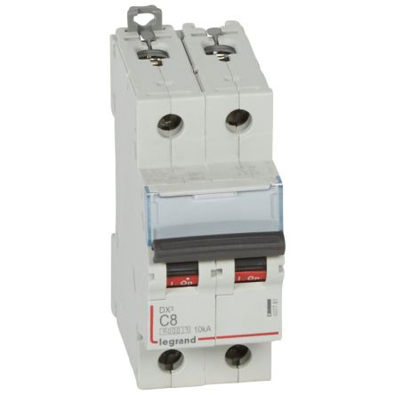 Legrand DX3 Circuit Breaker, 2P, 8A Curve C, 400V AC, 10 kA Breaking Capacity [407781]; 266-1321
