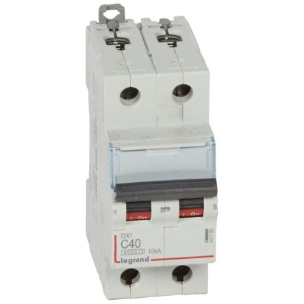 Legrand DX3 Circuit Breaker, 2P, 40A Curve C, 400V AC, 10 kA Breaking Capacity [407788]; 266-1322