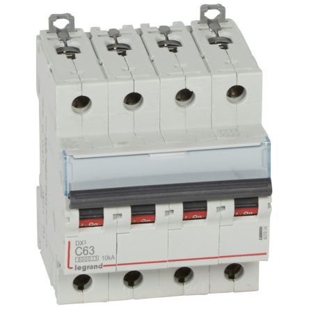 Legrand DX3 Circuit Breaker, 4P, 63A Curve C, 400V AC, 6 kA, 10 kA Breaking Capacity [407904]; 266-1323