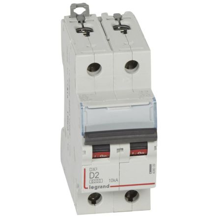 Legrand DX3 Circuit Breaker, 2P, 2A Curve D, 400V AC, 10 kA Breaking Capacity [408009]; 266-1327