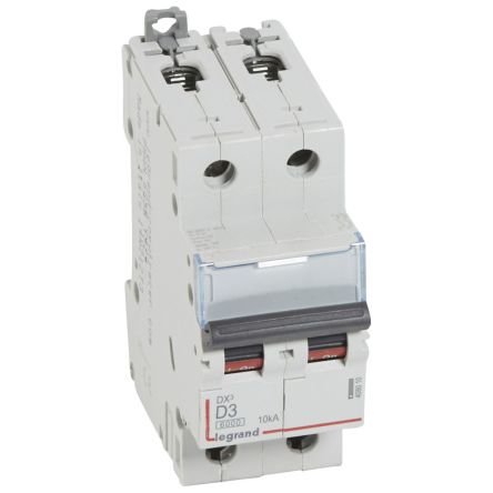 Legrand DX3 Circuit Breaker, 2P, 3A Curve D, 400V AC, 10 kA Breaking Capacity [408010]; 266-1328