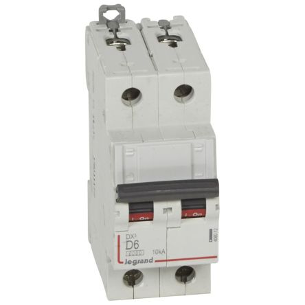 Legrand DX3 Circuit Breaker, 2P, 6A Curve D, 400V AC, 10 kA Breaking Capacity [408012]; 266-1329