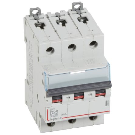 Legrand DX3 Circuit Breaker, 3P, 25A Curve D, 400V AC, 10 kA Breaking Capacity [408061]; 266-1332