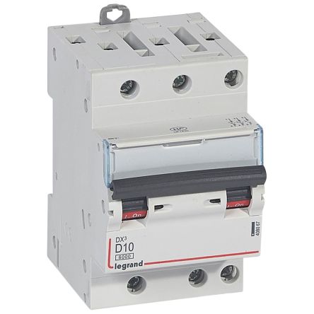 Legrand DX3 Circuit Breaker, 3P, 10A Curve D, 400V AC, 10 kA Breaking Capacity [408067]; 266-1334