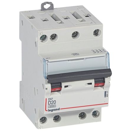 Legrand DX3 Circuit Breaker, 4P, 20A Curve D, 400V AC, 10 kA Breaking Capacity [408127]; 266-1336