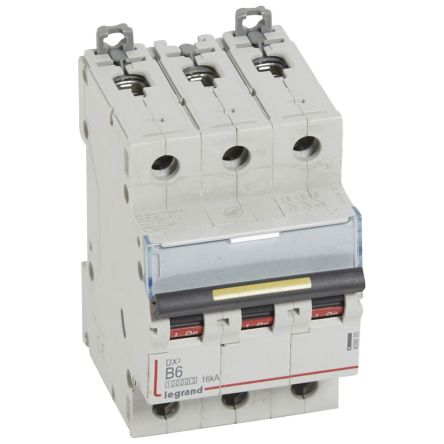 Legrand DX3 Circuit Breaker, 3P, 6A Curve B, 400V AC, 16 kA Breaking Capacity [409005]; 266-1337