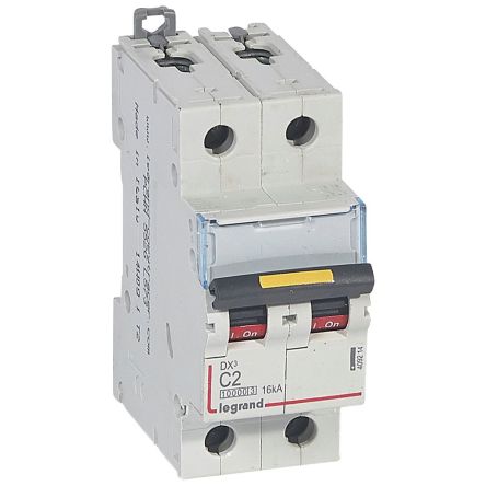 Legrand DX3 Circuit Breaker, 2P, 2A Curve C, 400V AC, 16 kA Breaking Capacity [409214]; 266-1338