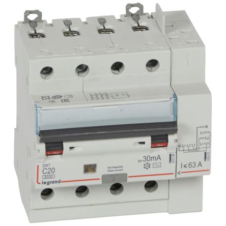 Legrand DX3 Circuit Breaker, 4P, 20A Curve C, 400V AC, 6 kA Breaking Capacity [411198]; 266-1357