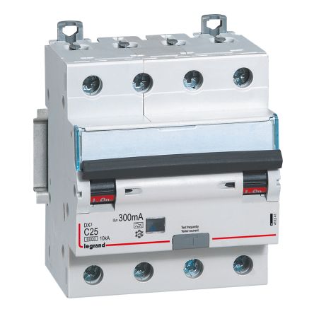 Legrand Circuit Breaker, 4P, 25A, Type A, 400V AC, 6 kA Breaking Capacity [411241]; 266-1358