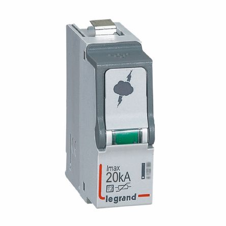 Legrand Single Phase Surge Arrester, 20kA, 1.2kV, DIN Rail Mount [412297]; 266-1369