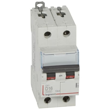Legrand Circuit Breaker, 2P, 16A Curve D, 400V AC, 10 kA Breaking Capacity [408015]; 266-1395