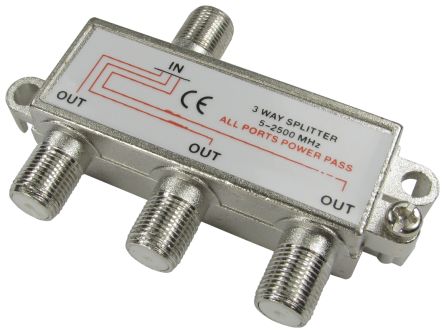 RS PRO F Connector/F Connector RF Splitter 1 x F Connector, 2 x F Connector, Frequency 5 → 2500MHz, RF Coaxial [0]; 266-2152
