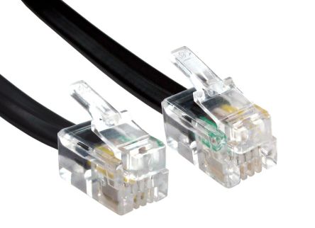RS PRO Male RJ10 to Male RJ10 Telephone Cable, 5/0.10, Black Sheath, 2m [0]; 266-2230