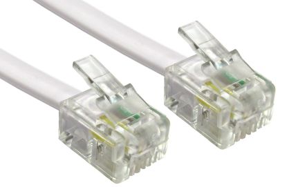 RS PRO Male RJ11 to Male RJ11 Telephone Cable, White Sheath, 1m [0]; 266-2244