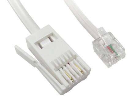RS PRO Male RJ11 to Male BT Telephone Cable, White Sheath, 2m [0]; 266-2455