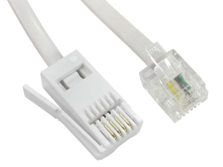RS PRO Male RJ11 to Male BT Telephone Cable, White Sheath, 5m [0]; 266-2461