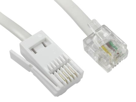 RS PRO Male RJ11 to Male BT Telephone Cable, White Sheath, 5m [0]; 266-2463