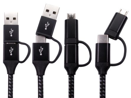 RS PRO USB 2.0, Male USB A, USB C to Male Micro USB B, USB C, 480Mbps, 1m, 15W [0]; 266-2585