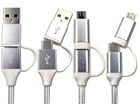 RS PRO USB 2.0, Male USB A, USB C to Male Micro USB B, USB C, 480Mbps, 1.5m, 15W [0]; 266-2589