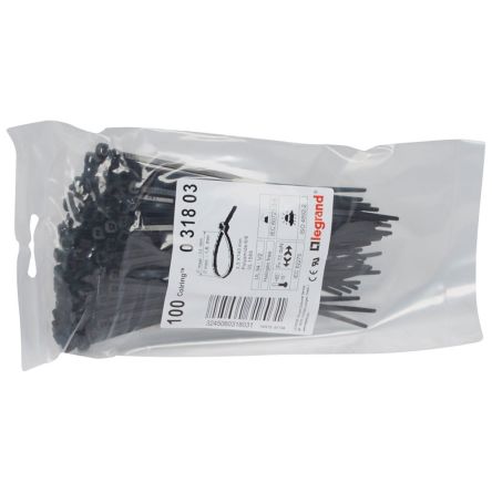 Legrand Cable Tie, 140mm x 3.5 mm, Black Plastic, Pk-4000 [0 318 03]; 266-3228