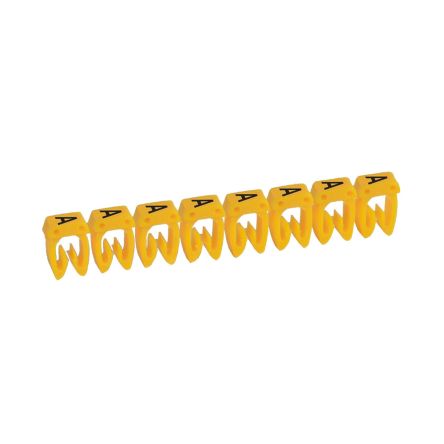 Legrand CAB3 Clip On Cable Marker, Black on Yellow, Pre-printed "A", 3.8 → 5mm Cable, for Marking of Wiring, [0 383 60]; 266-3383