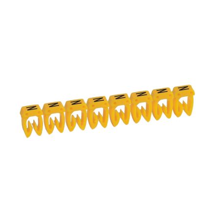 Legrand CAB3 Clip On Cable Marker, Black on Yellow, Pre-printed "N", 3.8 → 5mm Cable, for Marking of Wiring, [0 383 73]; 266-3392
