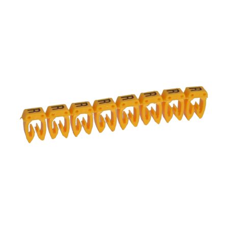 Legrand CAB3 Clip On Cable Marker, Black on Yellow, Pre-printed "R", 3.8 → 5mm Cable, for Marking of Wiring, [0 383 77]; 266-3393