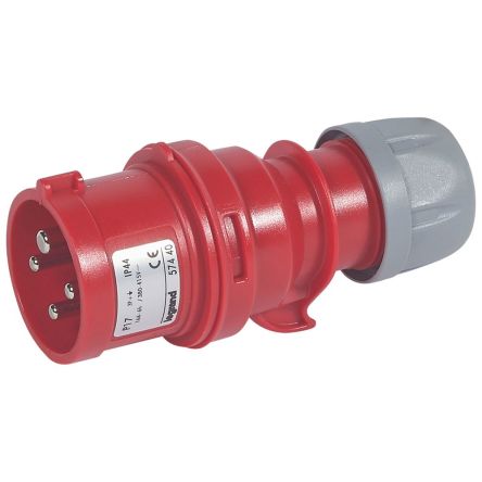 Legrand, P 17 IP44 Red 3P+E Industrial Power Plug, Rated At 16A, 415 V,With Phase Inverter [0 574 40]; 266-3526