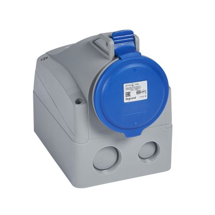 Legrand, P 17 Tempra Pro IP44 Blue Surface Mount 3P + N + E Angle Industrial Power Socket, Rated At 32A, 250 V No [555256]; 266-3739