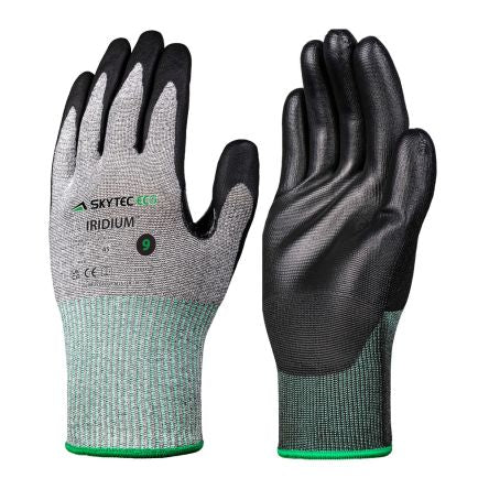 Skytec Eco Iridum Black, Grey HPPE, Polyester Cut Resistant Work Gloves, Size 9, Polyurethane Coating [SKG00048B]; 267-6248