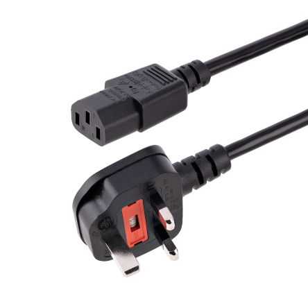 StarTech.com Right Angle Type G UK Plug to Straight IEC C13 Socket Power Cable, 1m [BS13U-1M-POWER-LEAD]; 267-7828