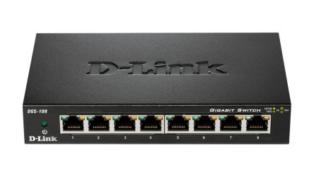 D-Link 8-Port Gigabit Unmanaged Desktop Switch DGS-105, Unmanaged 8 Port Gigabit Switch, EU [DGS-108/E]; 268-1541