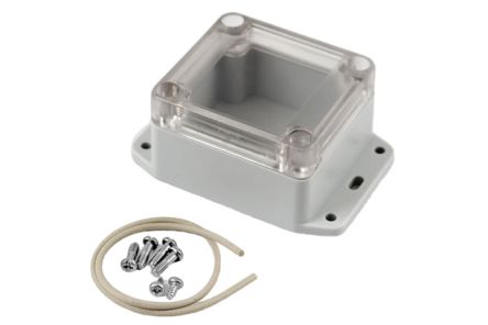 Hammond RP Series Light Grey Polycarbonate General Purpose Enclosure, IP65, Flanged, Clear Lid, 65 x 60 x 40mm [RP1020BFC]; 268-1615