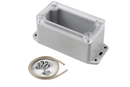 Hammond RP Series Light Grey Polycarbonate General Purpose Enclosure, IP65, Flanged, Clear Lid, 95 x 50 x 50mm [RP1040BFC]; 268-1630