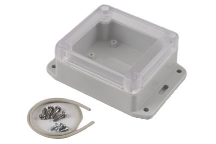 Hammond RP Series Light Grey Polycarbonate General Purpose Enclosure, IP65, Flanged, Clear Lid, 85 x 80 x 40mm [RP1050BFC]; 268-1638