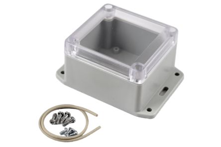 Hammond RP Series Light Grey Polycarbonate General Purpose Enclosure, IP65, Flanged, Clear Lid, 85 x 80 x 55mm [RP1060BFC]; 268-1647