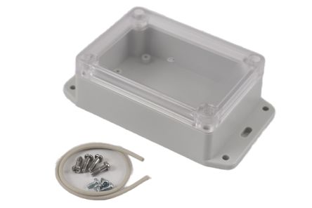 Hammond RP Series Light Grey Polycarbonate General Purpose Enclosure, IP65, Flanged, Clear Lid, 105 x 75 x 40mm [RP1080BFC]; 268-1655