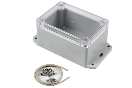 Hammond RP Series Light Grey Polycarbonate General Purpose Enclosure, IP65, Flanged, Clear Lid, 105 x 75 x 55mm [RP1090BFC]; 268-1662