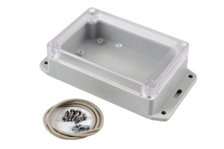 Hammond RP Series Light Grey Polycarbonate General Purpose Enclosure, IP65, Flanged, Clear Lid, 125 x 85 x 40mm [RP1120BFC]; 268-1671