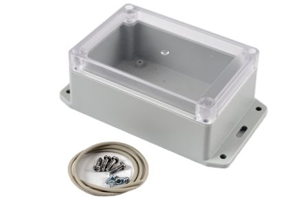 Hammond RP Series Light Grey Polycarbonate General Purpose Enclosure, IP65, Flanged, Clear Lid, 125 x 85 x 55mm [RP1130BFC]; 268-1680