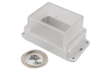 Hammond RP Series Light Grey Polycarbonate General Purpose Enclosure, IP65, Flanged, Clear Lid, 125 x 85 x 70mm [RP1140BFC]; 268-1686