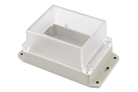 Hammond RP Series Light Grey ABS General Purpose Enclosure, IP65, Flanged, Clear Lid, 125 x 85 x 70mm [RP1145BFC]; 268-1691
