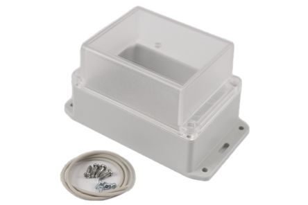 Hammond RP Series Light Grey Polycarbonate General Purpose Enclosure, IP65, Flanged, Clear Lid, 125 x 85 x 85mm [RP1150BFC]; 268-1696