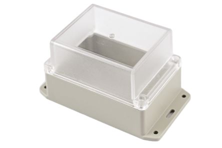 Hammond RP Series Light Grey ABS General Purpose Enclosure, IP65, Flanged, Clear Lid, 125 x 85 x 85mm [RP1155BFC]; 268-1700