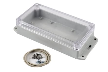 Hammond RP Series Light Grey Polycarbonate General Purpose Enclosure, IP65, Flanged, Clear Lid, 165 x 85 x 40mm [RP1160BFC]; 268-1705