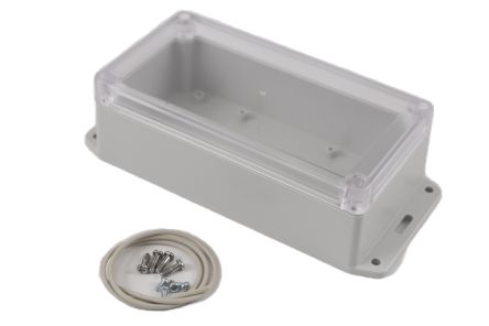 Hammond RP Series Light Grey Polycarbonate General Purpose Enclosure, IP65, Flanged, Clear Lid, 165 x 85 x 55mm [RP1170BFC]; 268-1712