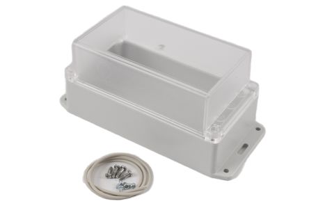 Hammond RP Series Light Grey Polycarbonate General Purpose Enclosure, IP65, Flanged, Clear Lid, 165 x 85 x 85mm [RP1180BFC]; 268-1721