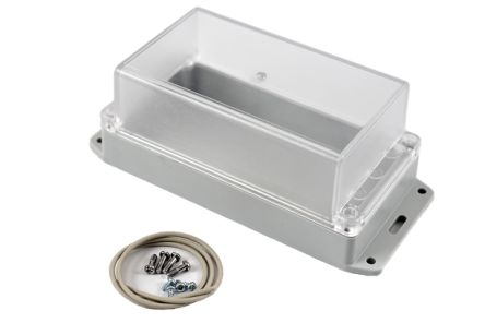 Hammond RP Series Light Grey Polycarbonate General Purpose Enclosure, IP65, Flanged, Clear Lid, 165 x 85 x 70mm [RP1190BFC]; 268-1729