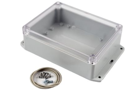 Hammond RP Series Light Grey Polycarbonate General Purpose Enclosure, IP65, Flanged, Clear Lid, 165 x 125 x 55mm [RP1230BFC]; 268-1756